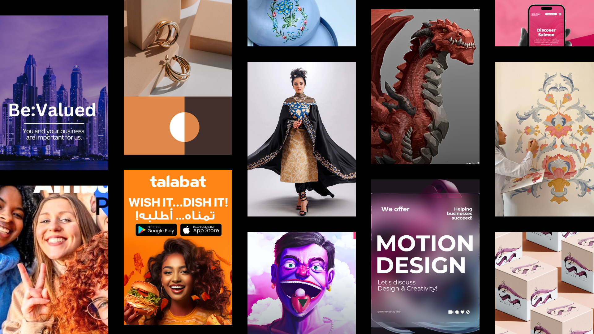 A tiled showcase of Seahorse Agency's works